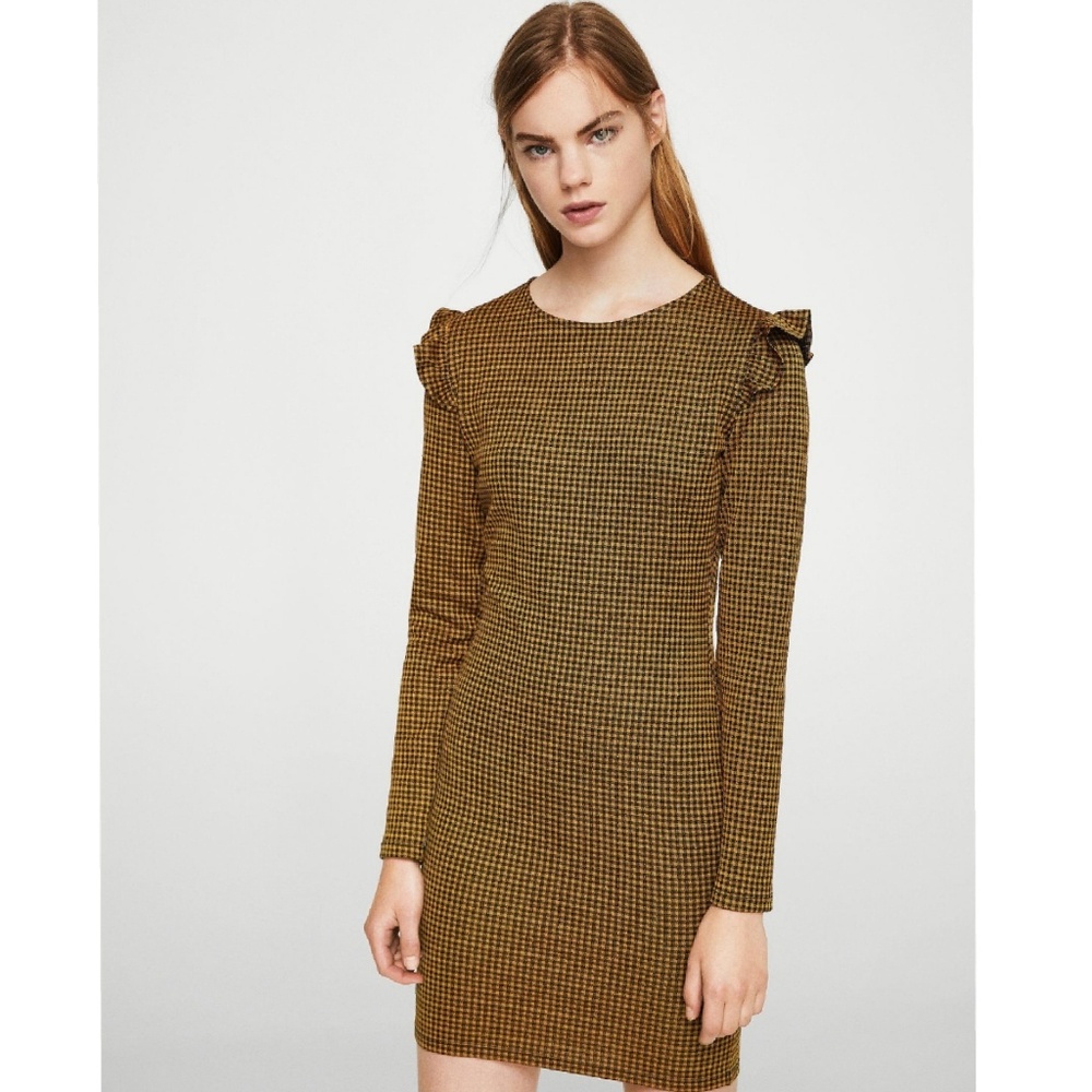 NWOT Mango Check Ruffle Sheath Dress